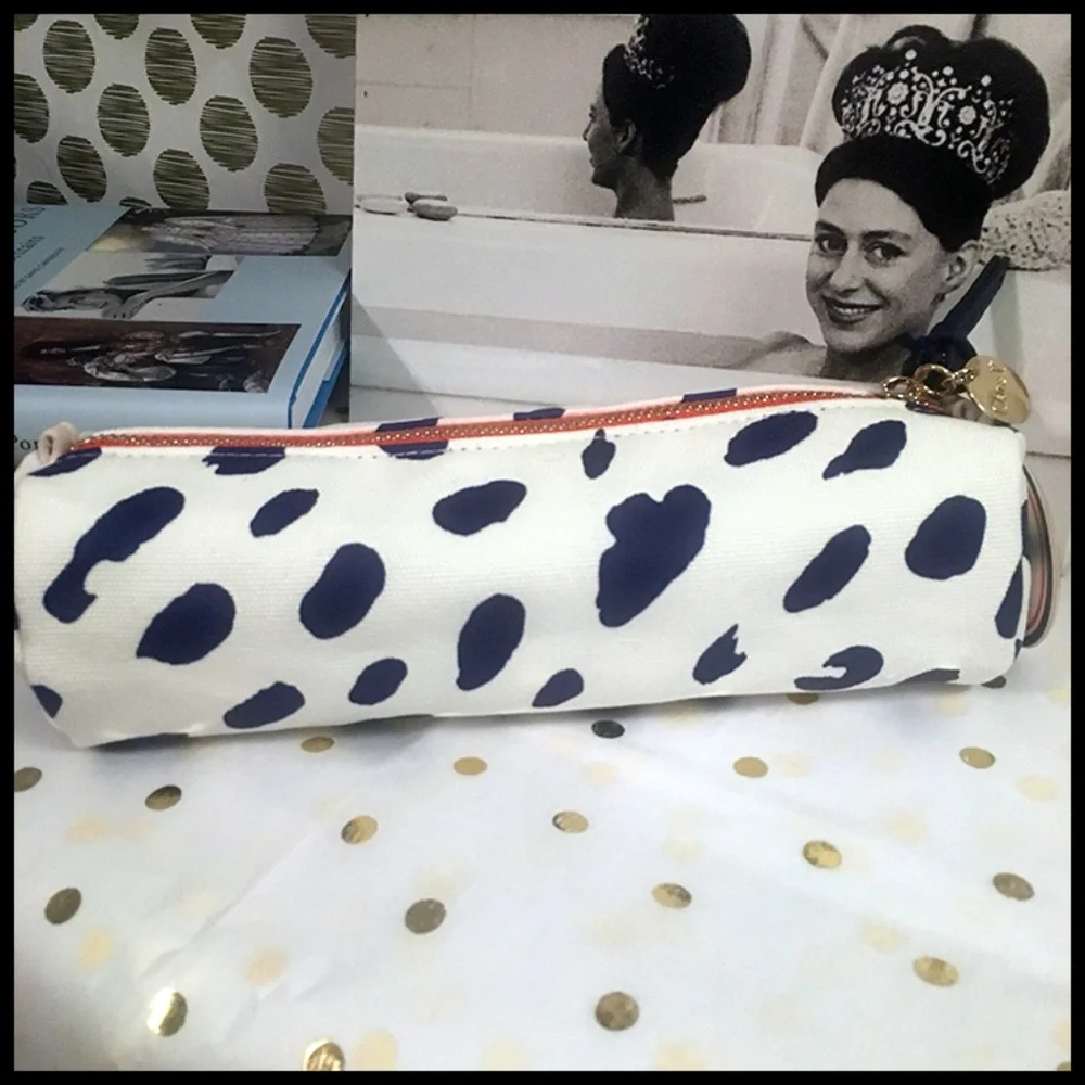 Clare V Navy Spot on White Canvas Cosmetic Pouch